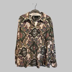 Foxcroft Wrinkle Free Paisley Button Up Boho Office Preppy Blouse Size 14W